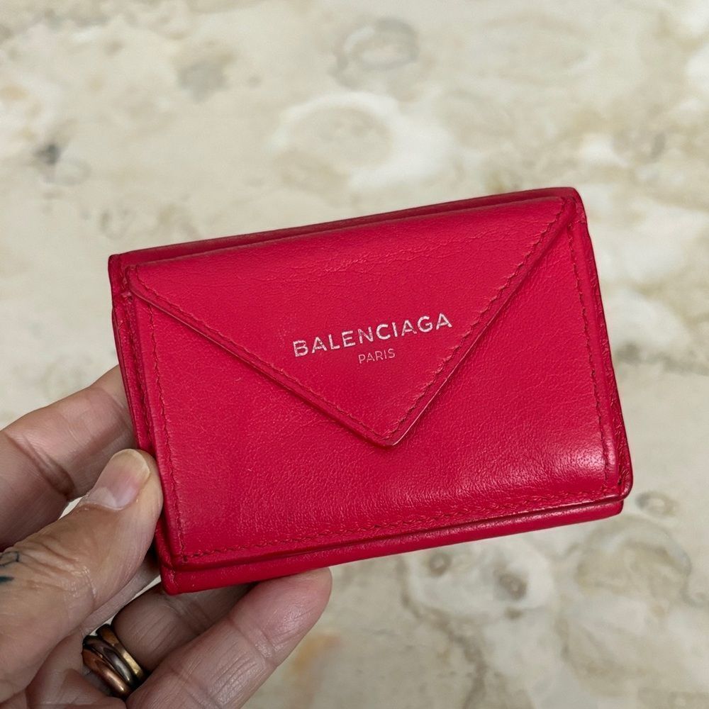 Balenciaga Papier Mini Tri-Fold Wallet Red Leather